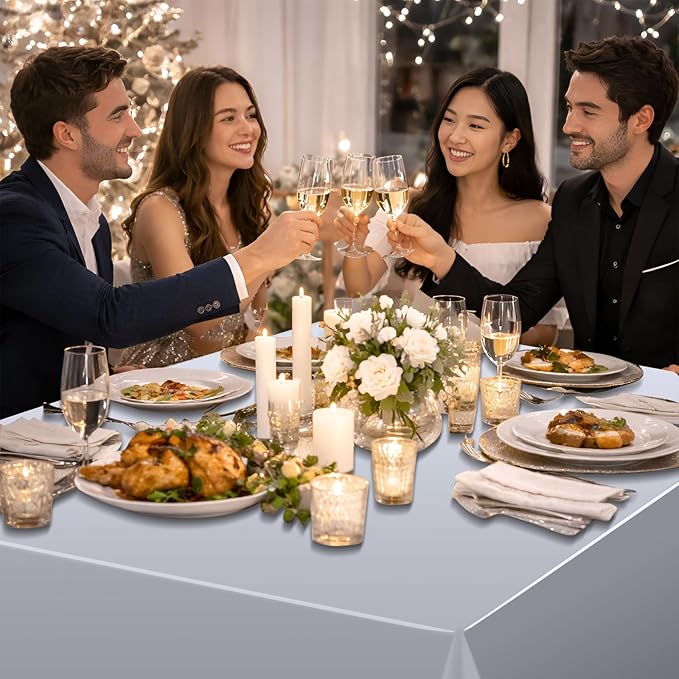 3 Pack Silver Plastic Tablecloth, Disposable Rectangle Table Covers,
