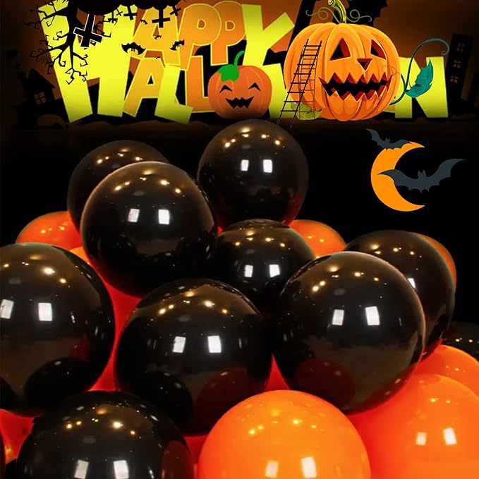 100 Pcs Black and Orange Balloons 12 Inch Halloween Latex Balloons