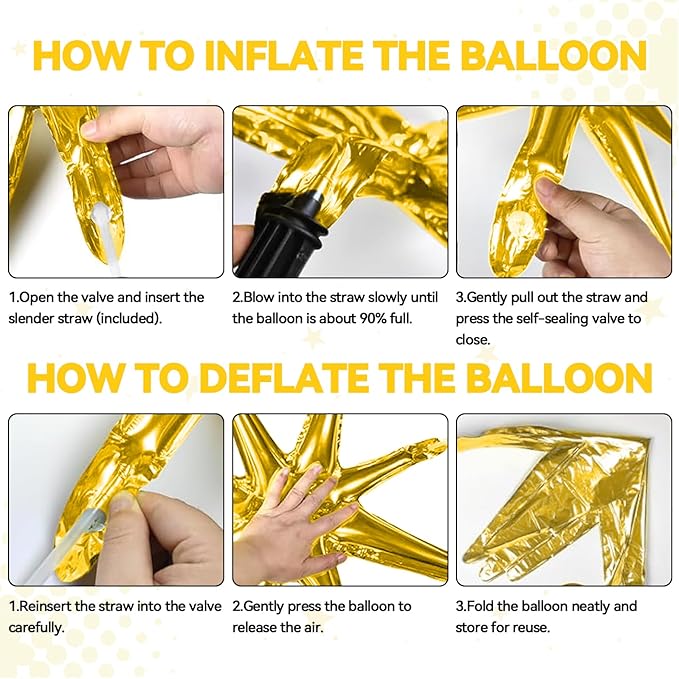 18 Pcs Black Gold Star Balloons, Gold and Black Balloon with 6 Pcs