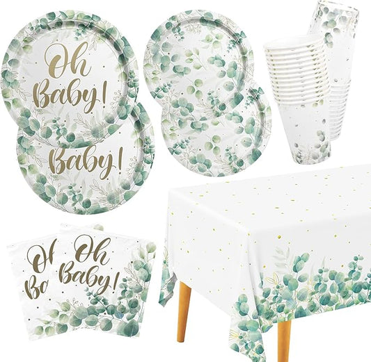 Sage Greenery Baby Shower Party Supplies Disposable Paper Plates