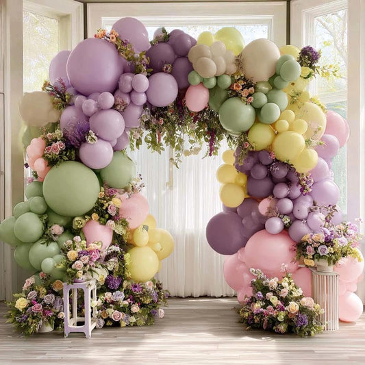 Purple Green Pink Balloon Arch Double Stuffed Dusty Green Lavender