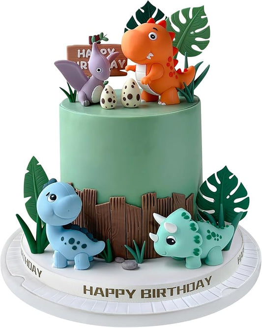17PCS Dinosaur Cake Topper Dinosaur Eggs Leaves Grasses Cake