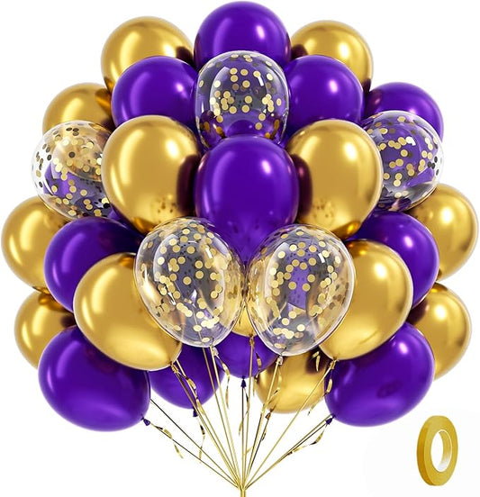 BAUANOOY Purple and Gold balloons, 60pcs 12 Inch Purple Metallic