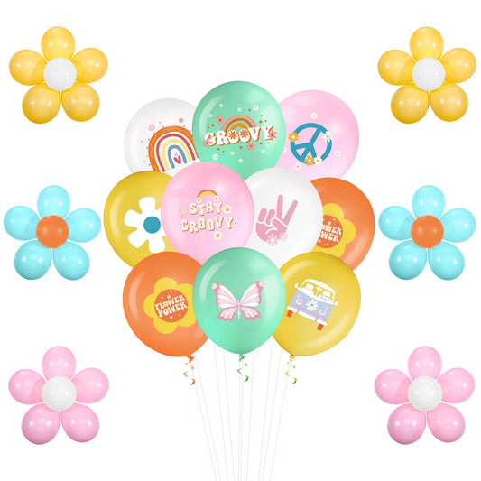 Hiboom 72 Pcs Groovy Retro Hippie Balloons Boho Peace Party Decor Fres