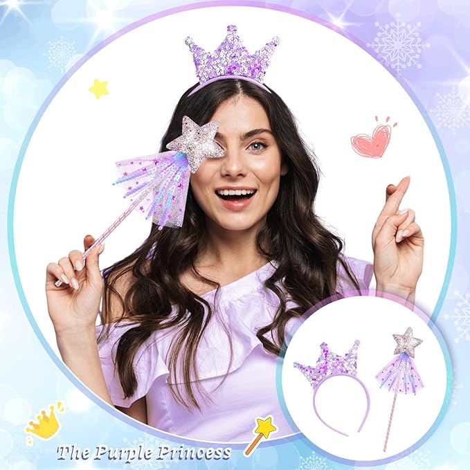 12 Pcs Princess Party Favors Star Shaped Wands and Sequin Crown
