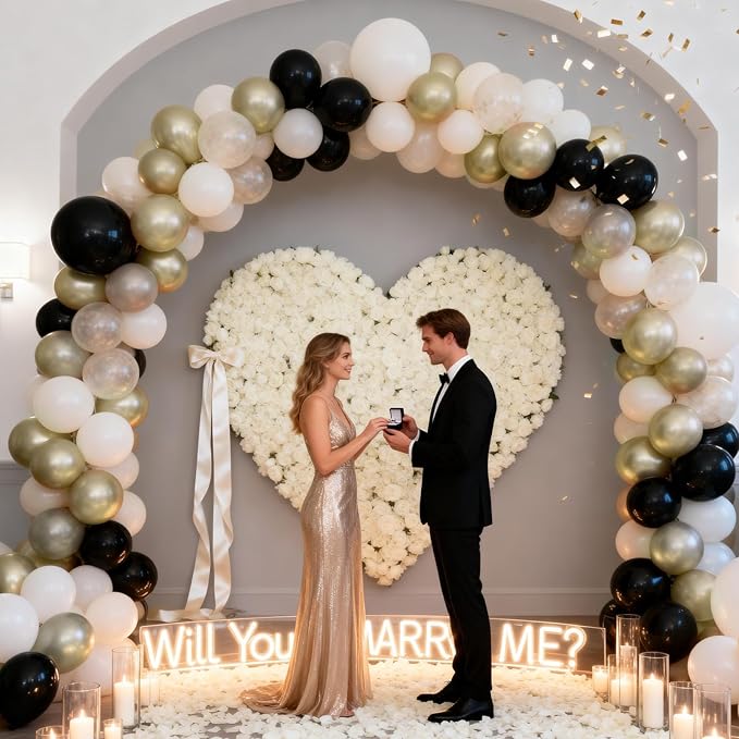 Black White and Gold Balloons, 50pcs 12Inch Black White Cream Beige