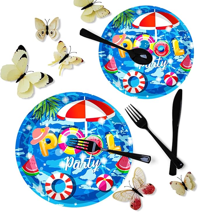 175Pcs Pool Party Supplies Beach Ball Party Set 9 Pool Party Plates