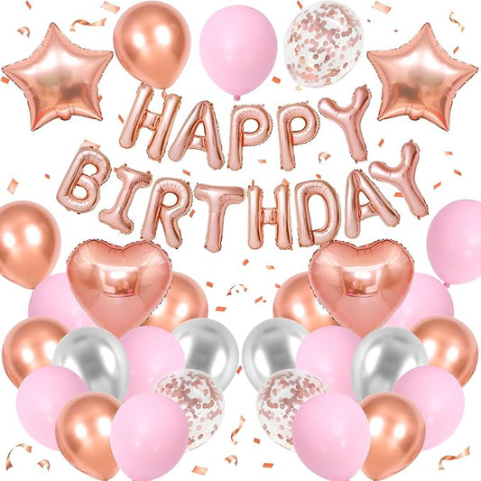 Rose Gold Birthday Decorations for Women Girls Rose Gold Pink Silver