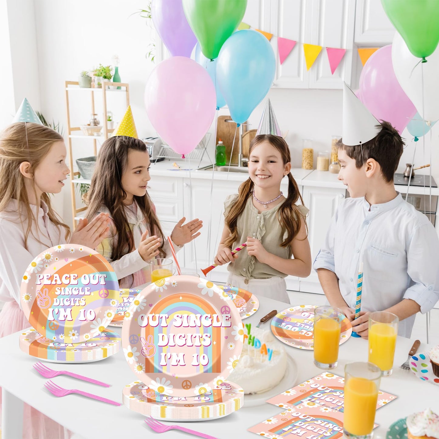 ojustbeok 96PCS Peace Out 10th Birthday Decorations for Girl 10th