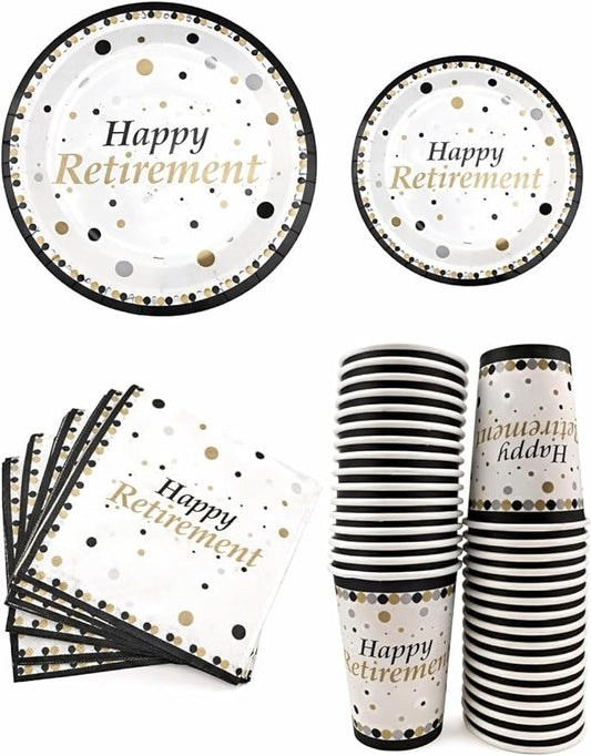 Serves 30 Happy Retirement Complete Party Pack 9 Dinner Paper Plates