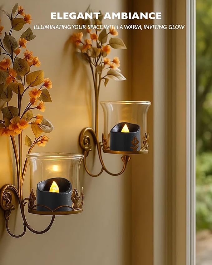 Black Tea Lights Candles Battery Operated, 200+Hour