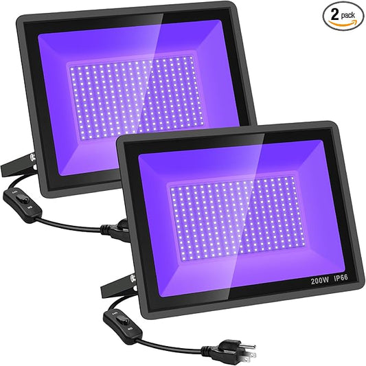 200W 2 Pack LED Black Light Halloween Outdoor Blacklight Flood With