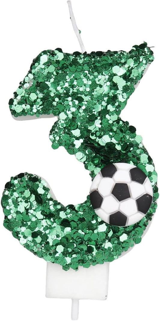 Soccer Candle 3 Number Candle,3rd Birthday Candle Soccer Them Glitter