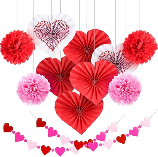 24 Set Valentines Galentines Day Hanging Decoration Kit Red Pink