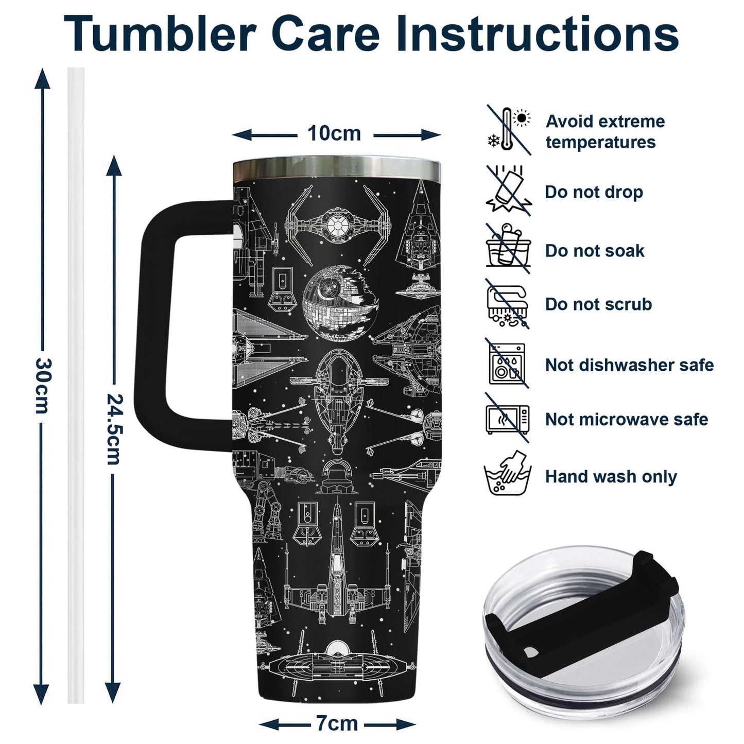 34HD Galaxy Spaceship Tumbler 40oz with Handle and Straw - Sci-Fi Star