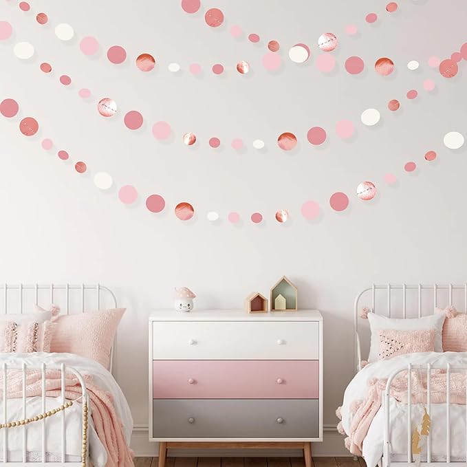Rose Gold Party Decorations Dusty Pink Circle Dots Garland Blush