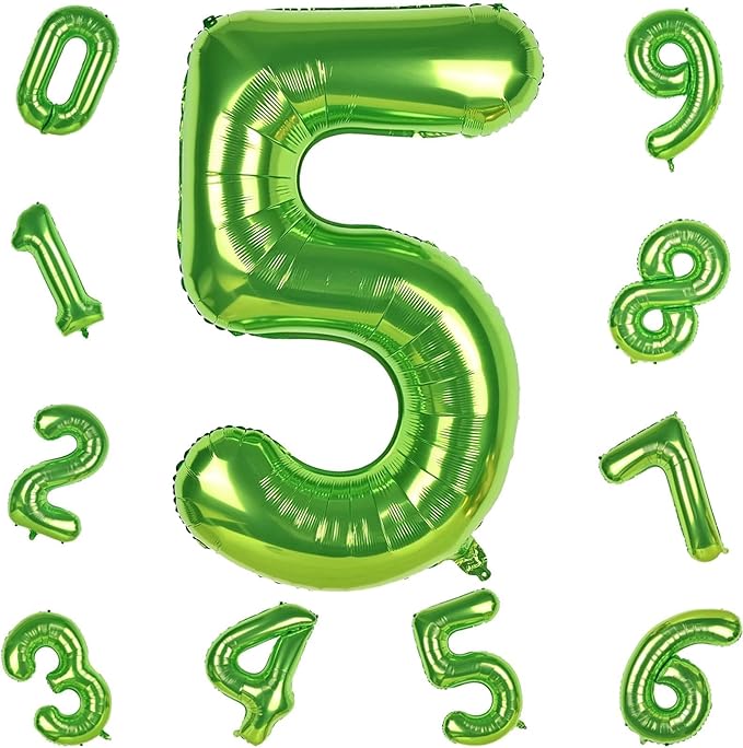 Green Number 5 Balloon for Girls Boys, 40 Inch Large Number 0-9 Foil