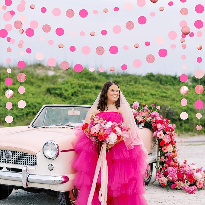 Hot Pink Rose Gold Party Decorations Circle Dots Garland Hanging