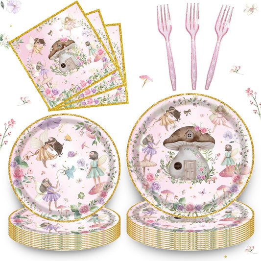 192 Pcs Fairy Party Tableware Set (Serves 48 Guests), Plates, Napkins