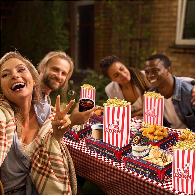 39PCS Movie Night Snack Trays with Popcorn Bags, Disposable Paper