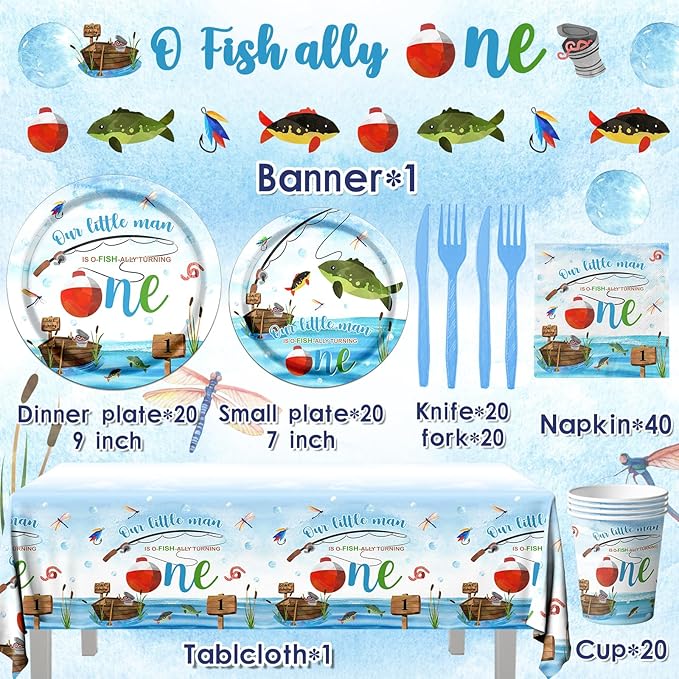 Ofishally One Birthday Decorations 142Pcs Gone Fishing 1st Birthday