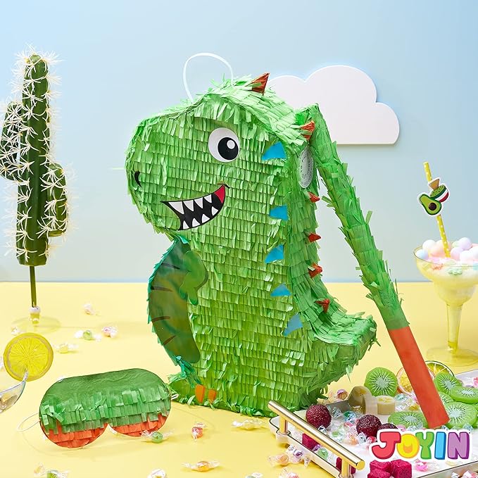 Dinosaur Pinata with Plastic Bat and Paper Blindfold 15.5H X 10.5W X