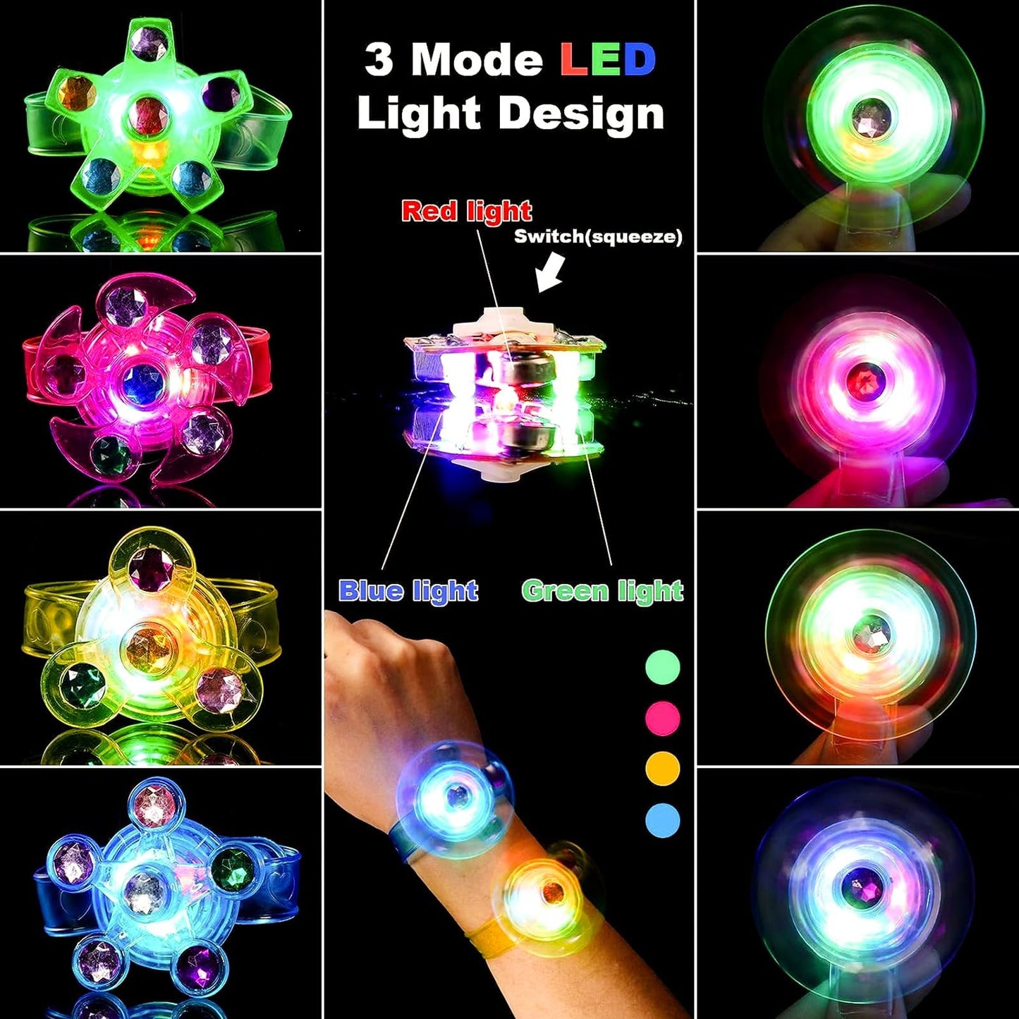 48 Pack LED Fidget Spinner Bracelets - Glow in The Dark Party Favors