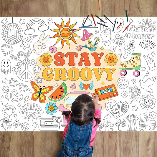 Giant Coloring Poster for Kids Groovy Themed Activity Large Big Boho