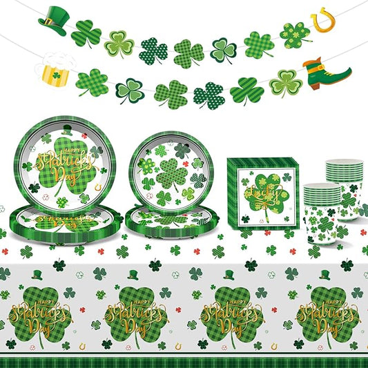 St Patrick's Day Party Supplies Tableware Set Irish Shamrock Themed
