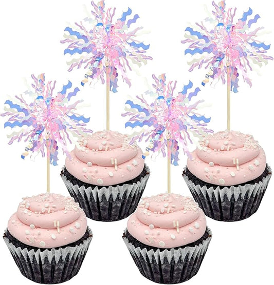 Gyufise 30Pcs Foil Firework Cupcake Toppers Sparkle Tinsel Cake #9