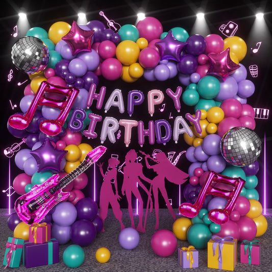 167PCS Purple Pink Teal K-Pop Music Themed Birthday Decorations with