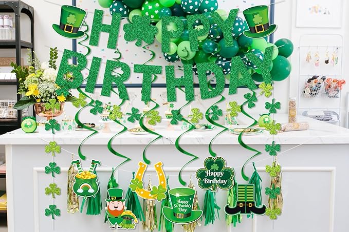 Happy Birthday Banner for St Patrick's Day Decorations Green St