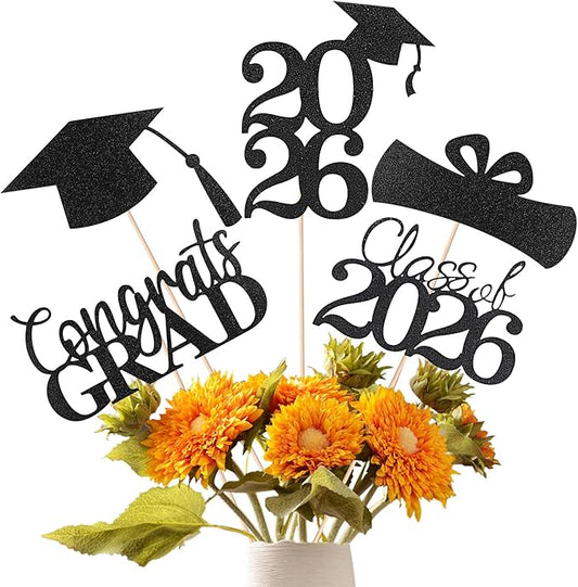 Graduation Decorations 2026, 20 PCS Sparkling Black Double-Sided