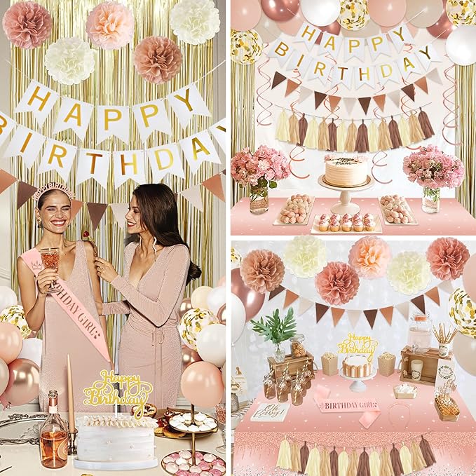 Boho Birthday Party Decorations for Women Girls with Cream Beige