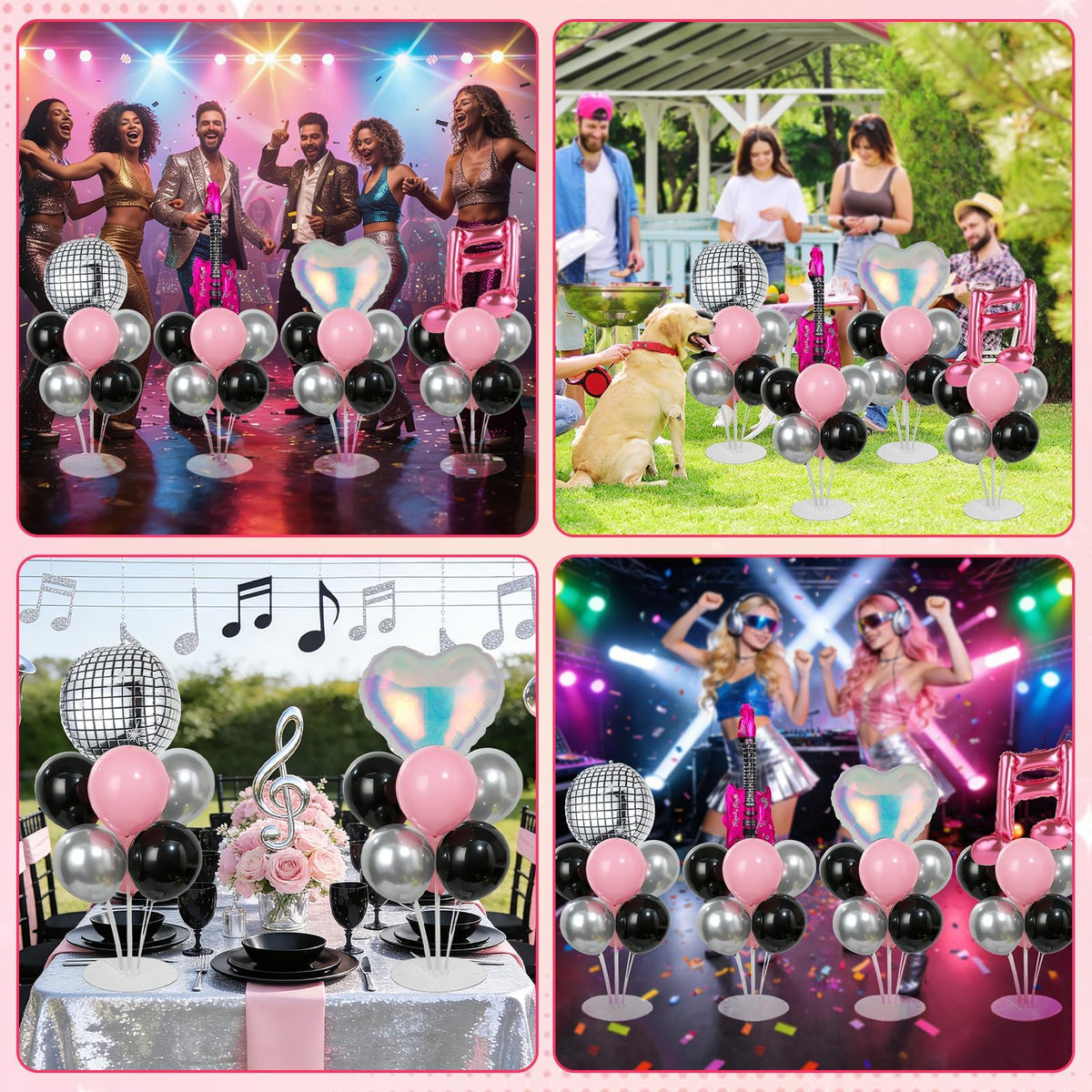 4 Sets Music Party Balloons Stand Kit with Music Note Guitar Disco