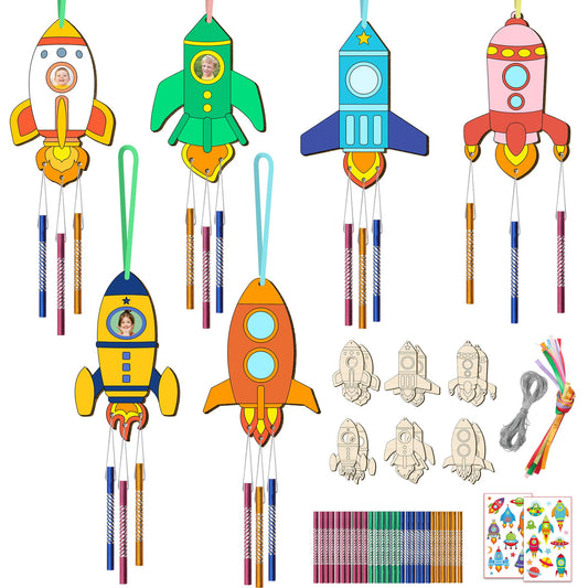 TREACLUB 12PCS Rocket Wind Chime Kit for Kids Make Your Own Space