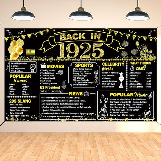 DARUNAXY 101st Birthday Black Gold Party Decoration, Back in 1925
