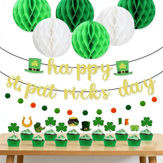 21PCS St Patricks Day Decorations Set Shamrock Decorations Includes