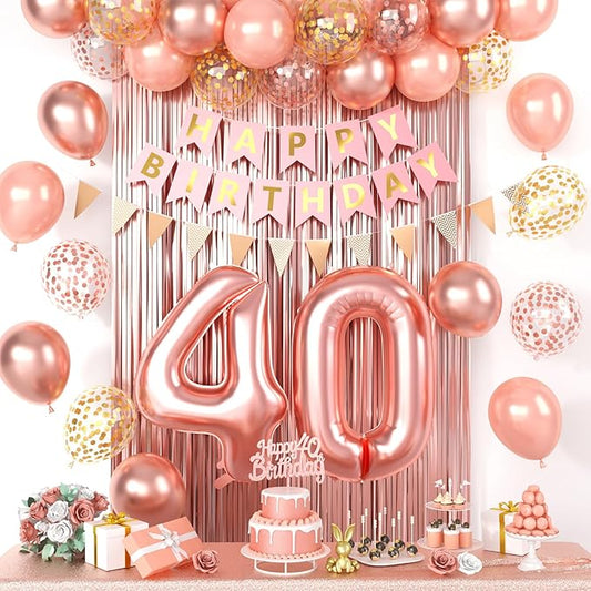 40th Rose Gold Birthday Decorations For Women Number 40 Balloons