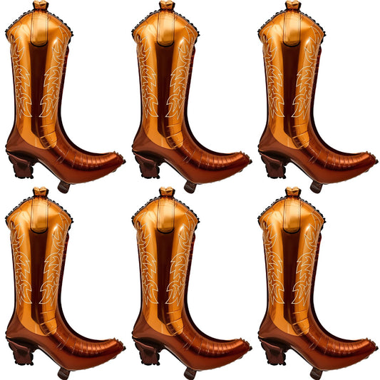 Wettarn 6 Pcs Cowboy Boot Balloons Bulk 25.6 Inch Large Cowgirl Rodeo