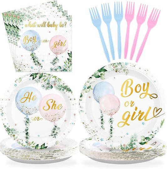 96 Pcs Baby Gender Reveal Party Supplies Balloon Baby Shower Plates