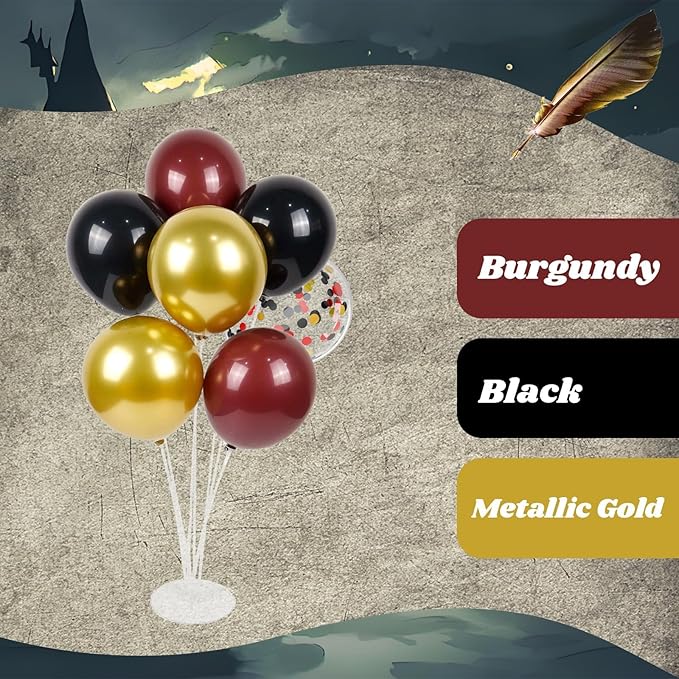 60pcs 12inch Black Burgundy and Gold Balloons, with Gold Red Black