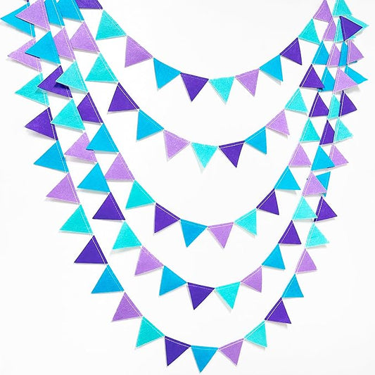 Mermaid Party Decorations Purple Teal Felt Hanging Triangle Mini