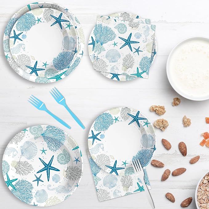 96Pcs Coastal Beach Party Decorations Blue Seashell Starfish Coral