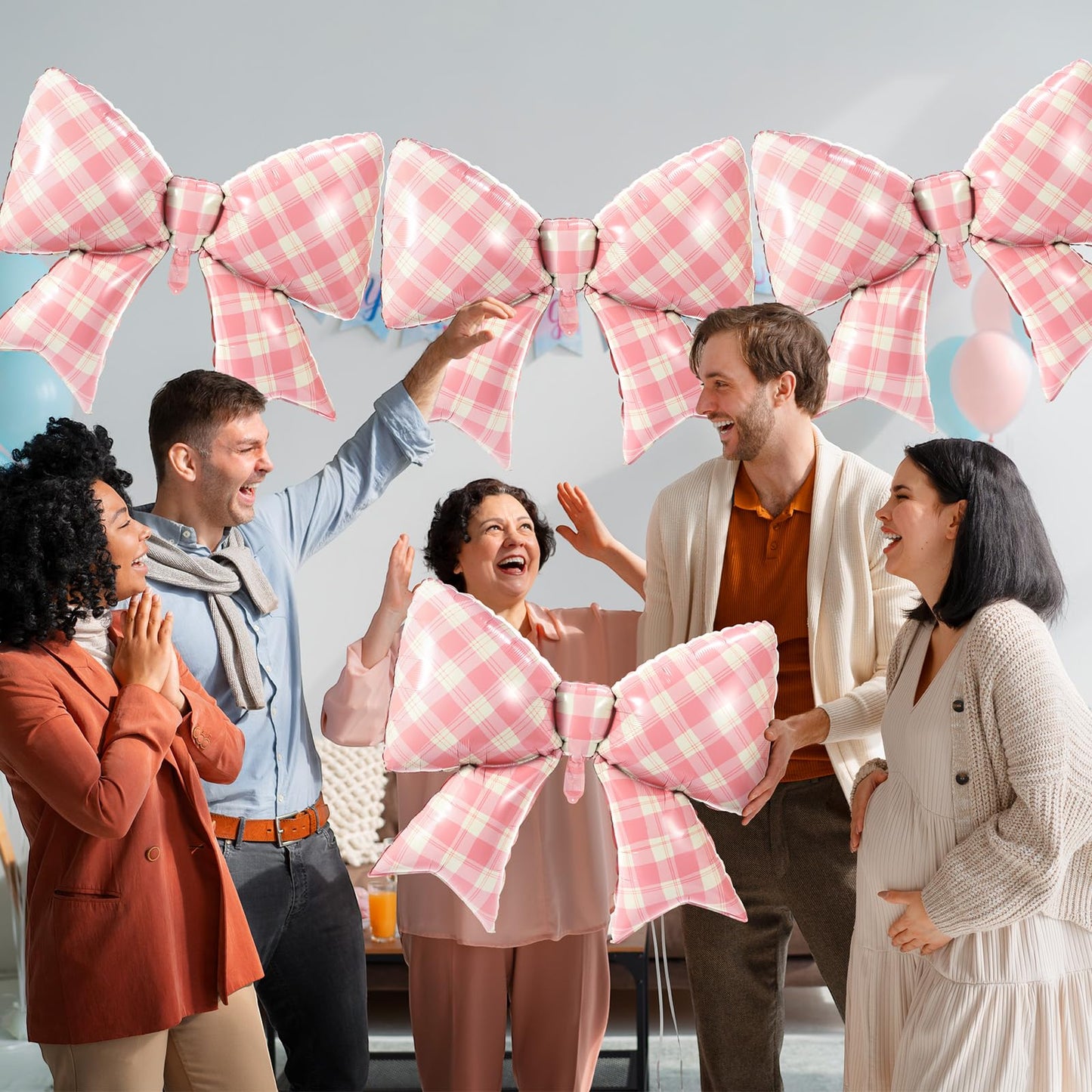 Simgoing 4 Pcs Giant Pink Gingham Bow Balloons Large Plaid Bow
