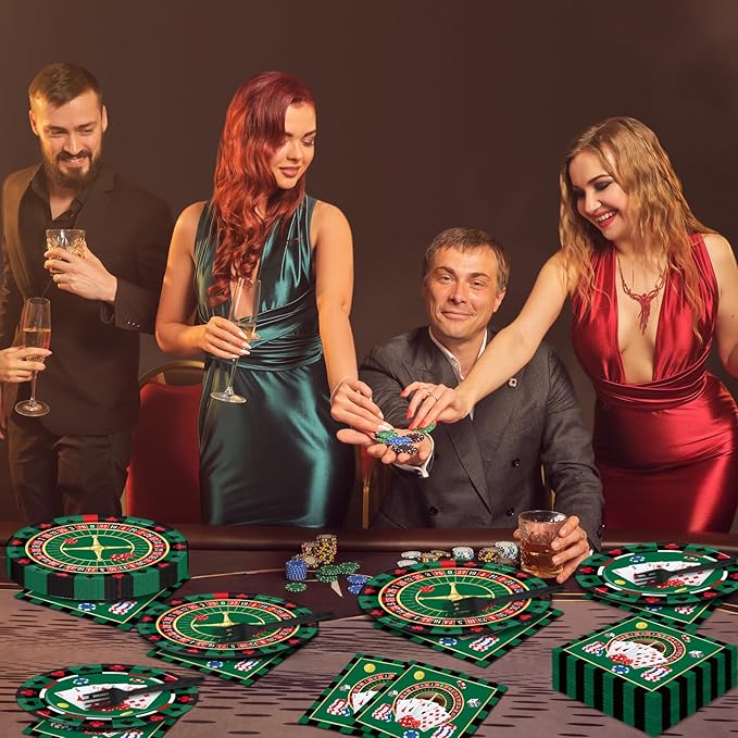 96 Pieces Casino Themed Party Tableware Set for Las Vegas Birthday