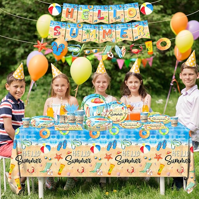 Hello Summer Party Decorations 142Pcs Beach Pool Party Paper Plates