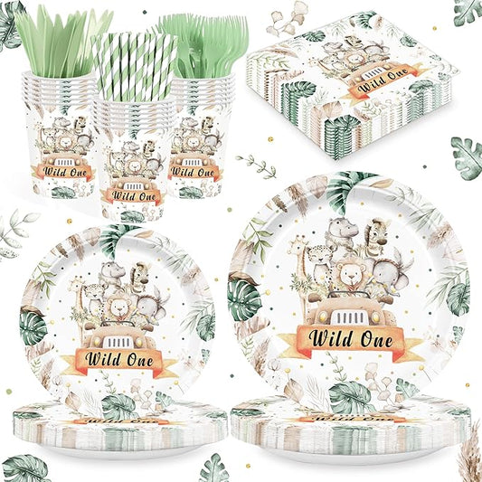 168PCS Wild One Party Supplies for Boys Girls Kids Jungle Animals