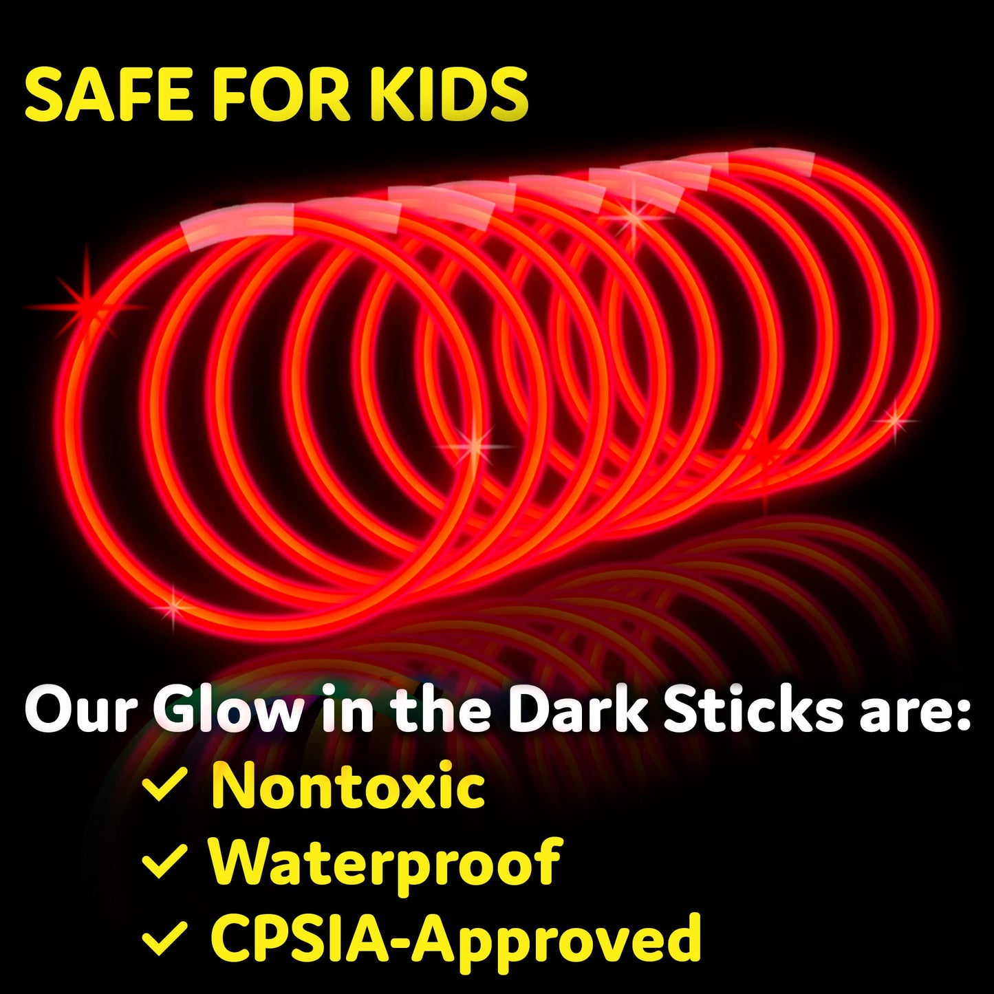 Red Glow Sticks - 100pk, 8 Inch Glow in The Dark Light Up