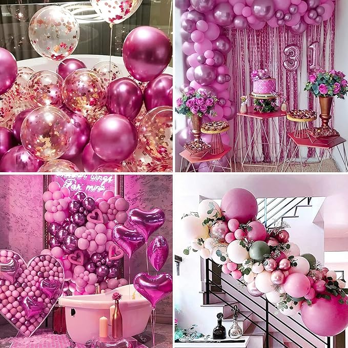 Metallic Hot Pink Balloons 100pcs Different Sizes of 18 12